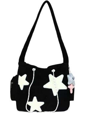 Corduroy Crossbody Bag for Women Y2k Aesthetic Star Patches Messenger Bag Cute S